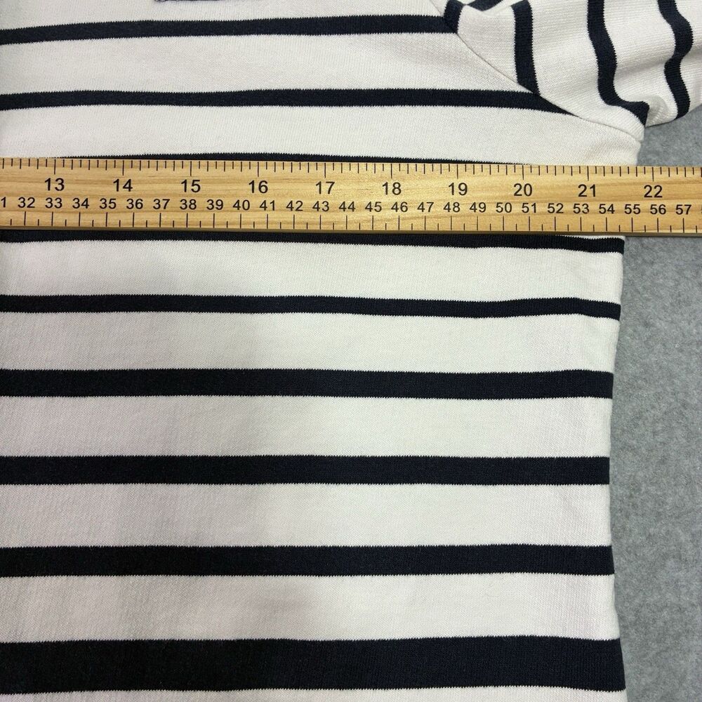 Men’s Large L.L. Bean Striped Quarter Zip Pullover Navy Cream Cotton - Picture 5 of 8